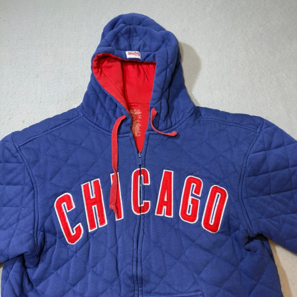 Stitches Chicago Quilted Full Zip Hoodie Mens Medium Blue Red Varsity Applique